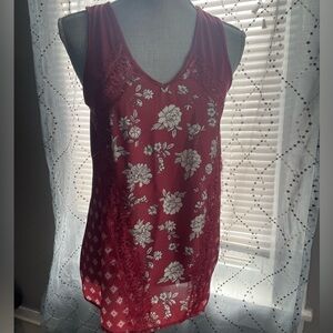 Maurice’s Floral Lace Trim Burgundy Tank Top